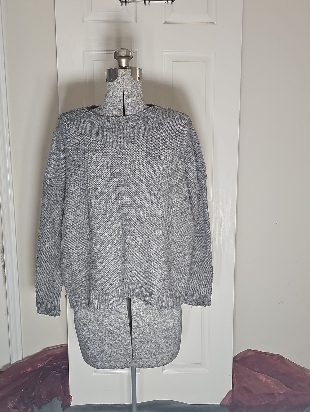 J Crew Wallace Gray Wool Blend Chunky Crewneck Knit Sweater Small S HO12